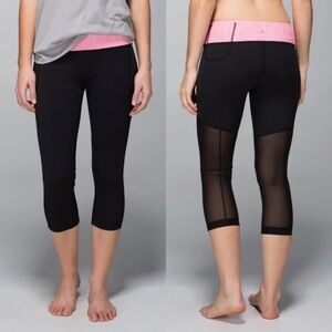 Lululemon Breath Easy Cropped Leggings Black Pink Mesh Size 4